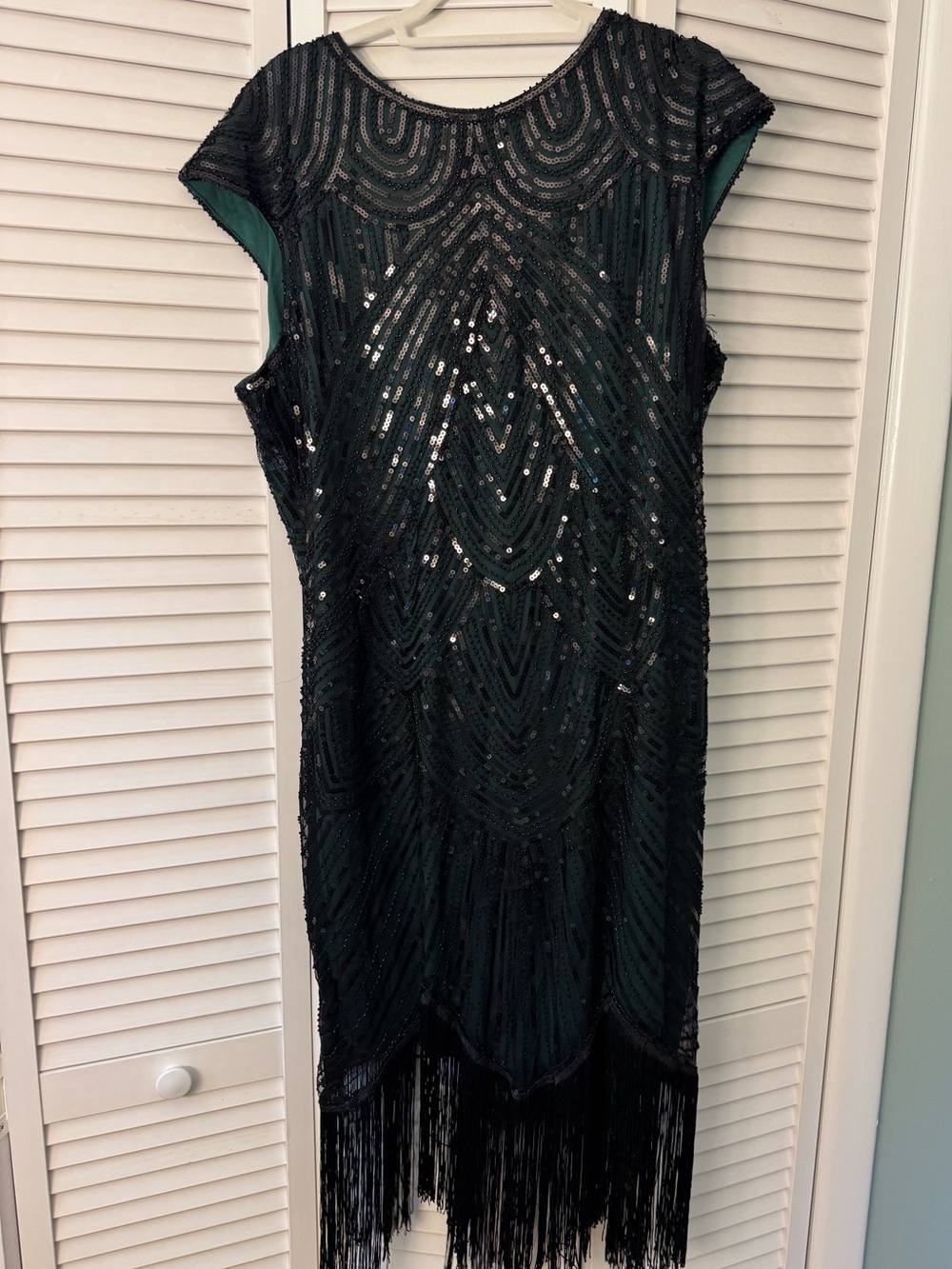 Fundaisy Black Beaded Fringe Prom Dress